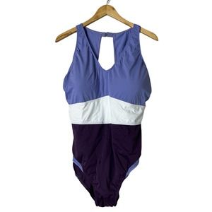 ZUDA Colorblocked V-Neck One-Piece Swimsuit Violet 20W